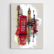 Dekolata Telefon Kulübesi ve Şehir Modern Sanat 30x40 cm Kanvas Tablo