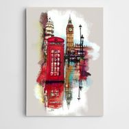Dekolata Telefon Kulübesi ve Şehir Modern Sanat 35x50 cm Kanvas Tablo