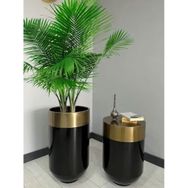Dekoratif Eskitme Darbuka Parlak Siyah Saksı 70 cm + Sehpa 60 cm İkili Set