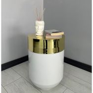 Dekoratif Gold Darbuka 60 cm Parlak Beyaz Sehpa
