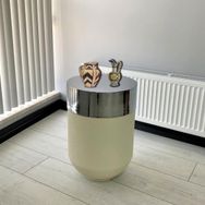 Dekoratif Krom Darbuka 60 cm Beyaz Sehpa