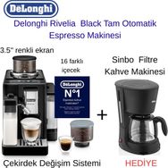 Delonghi Rivelia Black Tam Otomatik Espresso Makinesi + Sinbo Filtre Kahve Makinesi Hediye - 245x430x385 MM