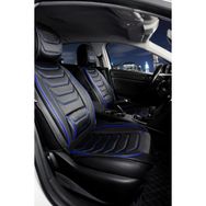 Deniz Tuning bmw 5 Serisi 540 Lüx Uyumlu Deri Oto Koltuk Kılıfı 5'li Set Tam Takım Lıne Siyah Mavi - Siyah - Mavi
