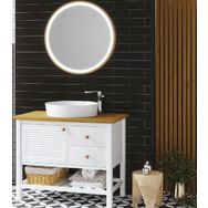 Denko 95 cm Smarto MDF Beyaz-Meşe Aynalı Üst Modülü Banyo Dolabı