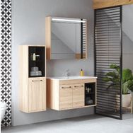 Denko Latte 85 cm MDF Sonoma Banyo Dolabı Takımı ve Boy Dolabı