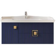 Denko Lennestad 100 cm MDF Mat Lacivert Banyo Dolabı Alt Modül ve Seramik Lavabo