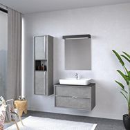 Denko Matia 80 cm Mdf Retro Gümüş Banyo Dolabı Takımı ve Boy Dolabı