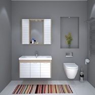 Denko Mostar 90 cm Beyaz Mdf Lake Banyo Dolabı Takımı