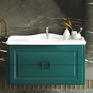 Denko Nergis 100 cm Mdf Zümrüt Yeşil Banyo Dolabı Alt Modül ve Lavabo