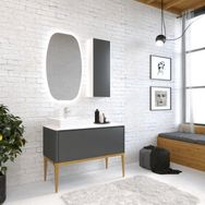 Denko Selanik 105 cm Mdf Füme Banyo Dolabı Takımı Üst Boy Dolabı