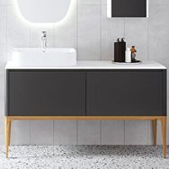 Denko Selanik 130 cm Mdf Füme Banyo Dolabı Alt Modül ve Lavabo
