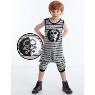Denokids Gri Siyah Skull Çizgili Erkek Çocuk Tulum