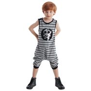 Denokids Gri Siyah Skull Çizgili Erkek Çocuk Tulum