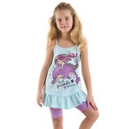 Denokids Mavi Mor Best Friends Kız Çocuk Tunik Tayt Takım