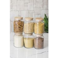 Depa 6'lı Bambu Kapaklı 800 ML Orta Boy Vakum Kapak Cam Kavanoz Erzak Saklama Kabı