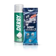Derby Samurai 3 Bıçaklı 10'lu + Mentol 200 ml Tıraş Köpüğü