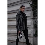 Dericlub WM031 Oversize Biker Silme Siyah Deri Kadın Mont
