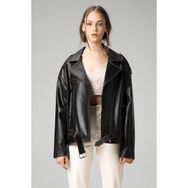 Dericlub WM031 Oversize Biker Silme Siyah Taba Deri Kadın Mont