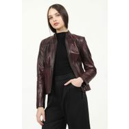 Dericlub YB-2085 Gerçek Deri Bordo Kadın Mont