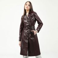 Dericlub YB-2099 Gerçek Deri Bordo Kadın Trençkot