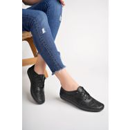 Deripabuc DP62-8001 Hakiki Deri Siyah Baskı Kadın Deri Casual Ayakkabı