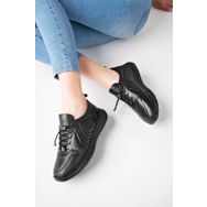 Deripabuc DP71-0112 Hakiki Deri Siyah Kadın Deri Sneaker Spor Ayakkabı