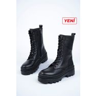 Deripabuc TRC-206525 Hakiki Deri Siyah Kadın Deri Bot