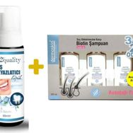 Dermoskin Biotin Shampoo For Women 200 ml 3 Al 2 Öde Kadınlara Özel Dökülme Önleyici Şampuan+E2'quality Diş Beyazlatıcı Köpük