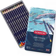 Derwent 12 Renk Metal Kutulu Inktense Serisi Mürekkep Bazlı Sulu ve Kuru boya Kalem Seti