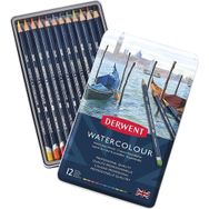 Derwent 12 Renk Metal Kutulu Watercolour Serisi Sulandırılabilir Kuru Kalem Seti