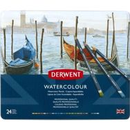 Derwent 24'lü Teneke Kutu Watercolour Pencil Sulu ve Kuru boya Kalem Seti