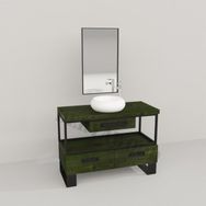 Deryawood Yeşil Eskitme Aves Ahşap Çekmeceli Banyo Dolabı