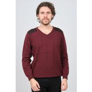 Desen Triko 0246538 Bordo V Yaka Yün Erkek Kazak