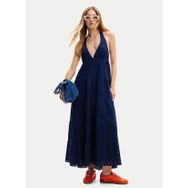 Desigual 24SWVK46 V Yaka Düz Lacivert Uzun Kadın Elbise