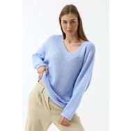 Devinka DVKA-0189 Kadın Mavi Oversize Salaş V Yaka Triko Kazak