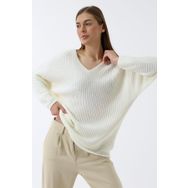 Devinka DVKA-0189 Kemik Oversize Salaş V Yaka Kadın Triko Kazak