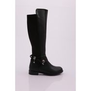 DGN 505-22K Siyah Deri Kadın Arkası Strech Yanı Fermuarlı Knee High Flats Çizme