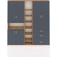 Dienni Arges Gardrop 13 Raflı 3 Çekmeceli 6 Kapaklı 220X30X243 Çam-Antrasit