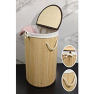 Digithome CL-6001-01 Naturel Yuvarlak Bambu Çamaşır Sepeti