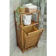 Digithome CVZ01 Ceviz Rengi Ahşap Kirli Sepetli Banyo Düzenleyici Raf