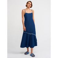 Dilvin 90526 Askılı Koyu Renk Lacivert Denim Elbise