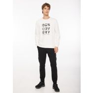 Discovery Expedition D3WM-SWT42 Ekru Bisiklet Yaka Baskılı Erkek Sweatshirt