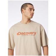 Discovery Expedition D4SM-TST3255 Bej Bisiklet Yaka Loose Fit Baskılı Erkek T-Shirt