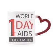 Dıythinker 1/12 World AIDS Day HIV Sembolü Değiştiren Isıya Duyarlı Kırmızı Kalp Kupa