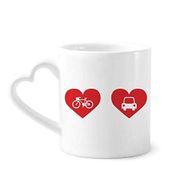 Dıythinker 12 oz Bisiklet Araba Kırmızı Kalp Desenli Çömlekçilik Seramik Kalp Saplı Kupa