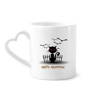 Dıythinker 12 oz Cadılar Bayramı Gece Kedi Catoon Çömlekçilik Seramik Kalp Saplı Kupa