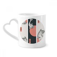Dıythinker 12 oz Çin Japon Balık Desenli Çömlekçilik Seramik Kalp Saplı Kupa