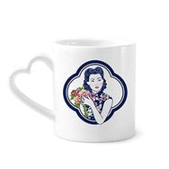 Dıythinker 12 oz Çin Kültürü Çiçek Güzellik Çömlekçilik Seramik Kalp Saplı Kupa