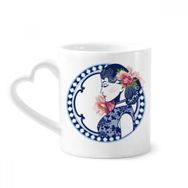Dıythinker 12 oz Çin Kültürü Çiçek Kadın Çömlekçilik Seramik Kalp Saplı Kupa