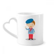Dıythinker 12 oz Deniz Mavisi Fransa Çizgi Film Çömlekçilik Seramik Kalp Saplı Kupa